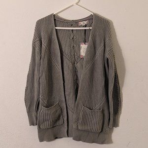 Pink Rose Sage Green Knitted Cardigan, Small Sweather, NWT, Long Sleeves, Olive